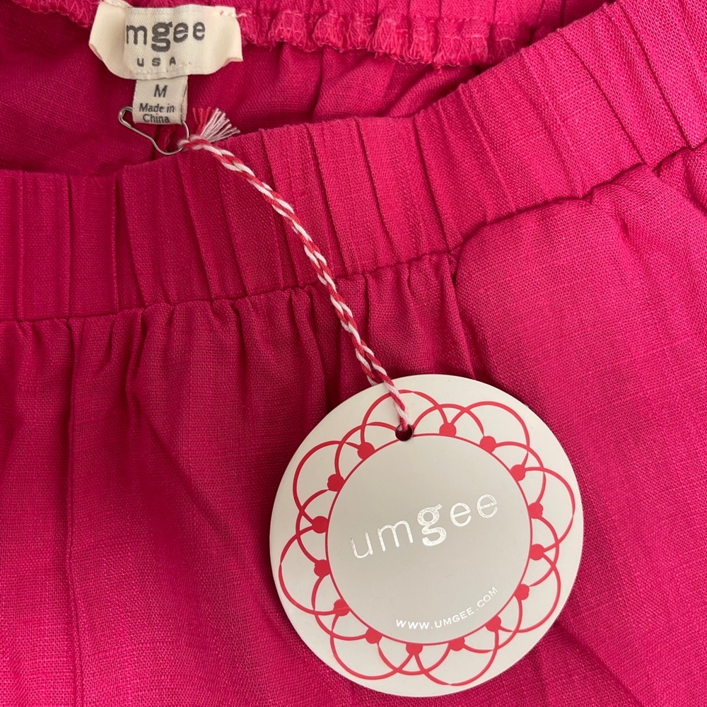 Umgee High Waisted Scalloped Hem Linen Shorts Women’s Medium Hot Pink - Picture 3 of 6